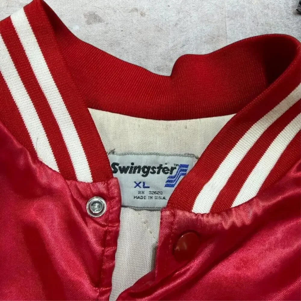 Vintage 80s 90s swingster red nylon letterman jacket